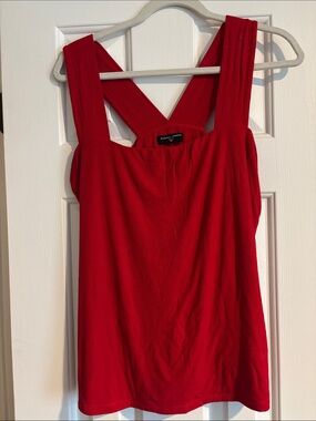 Michael Lauren Red Ribbed Square-Back Tank